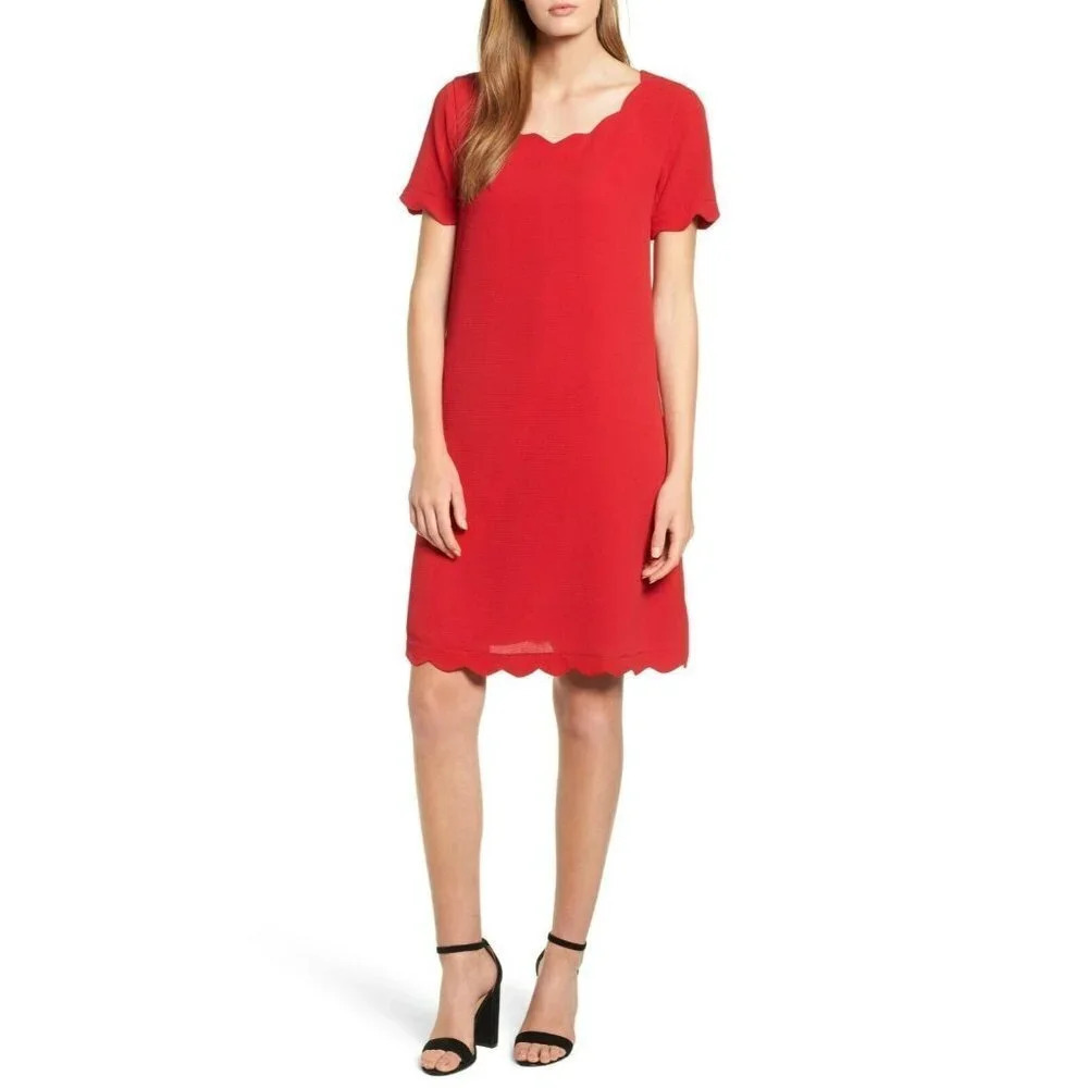 Everleigh Scallop Shift Dress Dark‎ Red sz S NWT